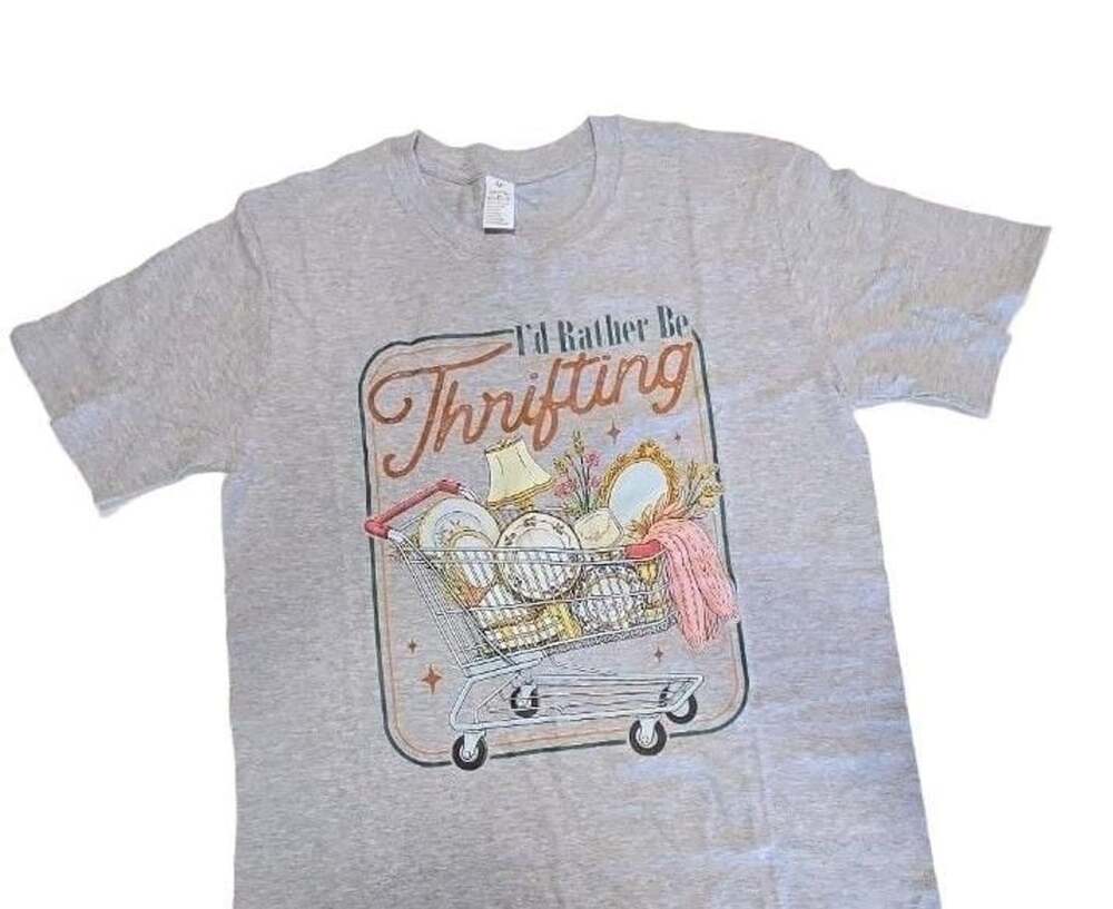 I'd Rather Be Thrifting T-Shirt Size M Gray Cotton